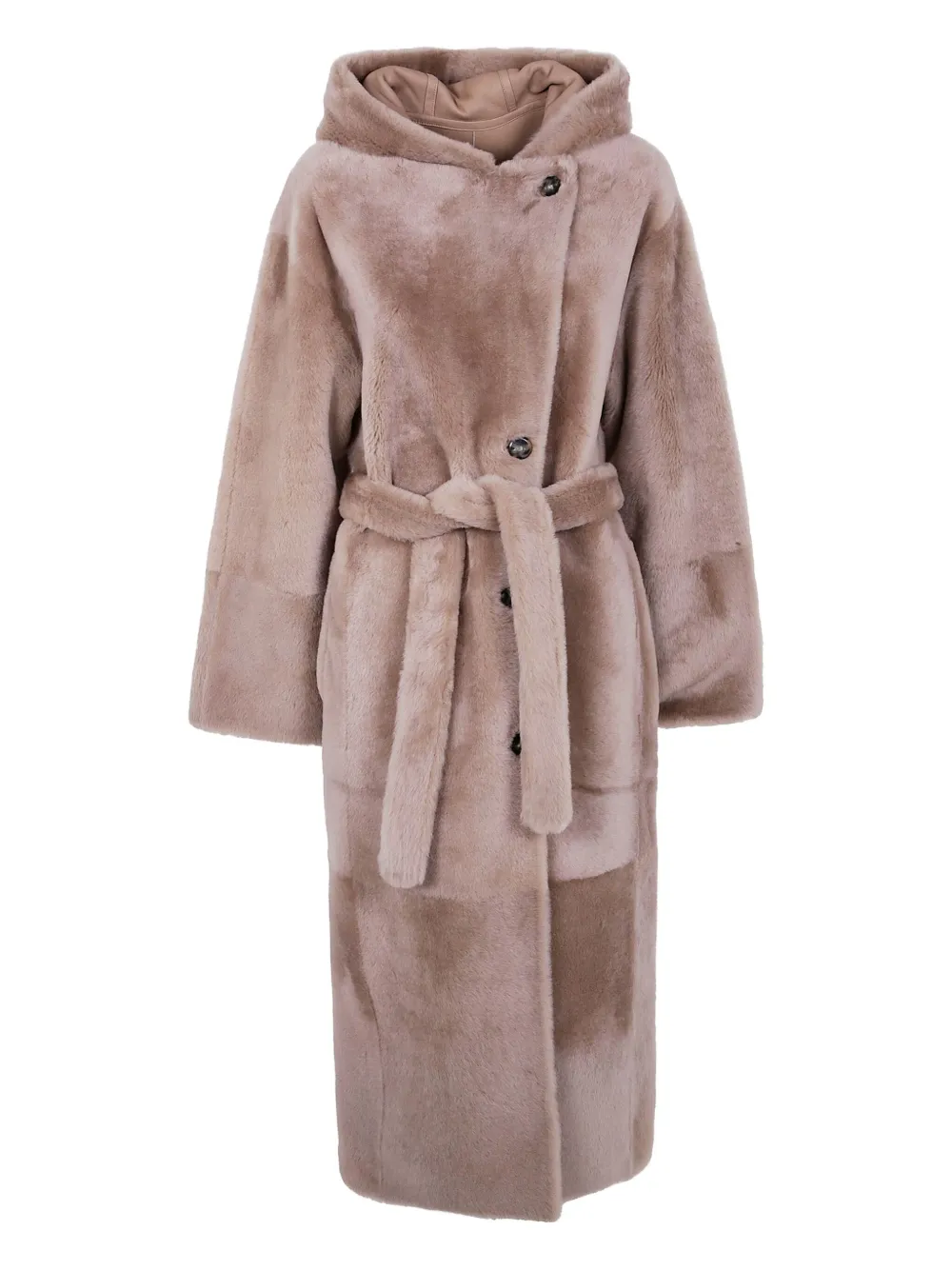 Yves Salomon hooded belted lamb-fur coat | Brown | Image 1