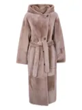 Yves Salomon hooded belted lamb-fur coat - Brown