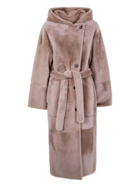 Yves Salomon hooded belted lamb-fur coat