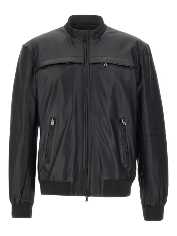 PEUTEREY ブラックレザージャケット S CENTERVILLE Peuterey stand-collar zip-closure Leather Jacket | Black | FARFETCH TR