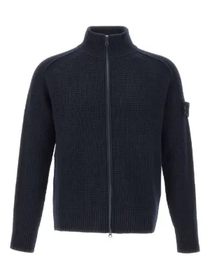 ストーンアイランド ジップアップニット カーディガン ブラック S STONE ISLAND - 【ラスト1点】 Zip Knit Cardigan Lambs Wool