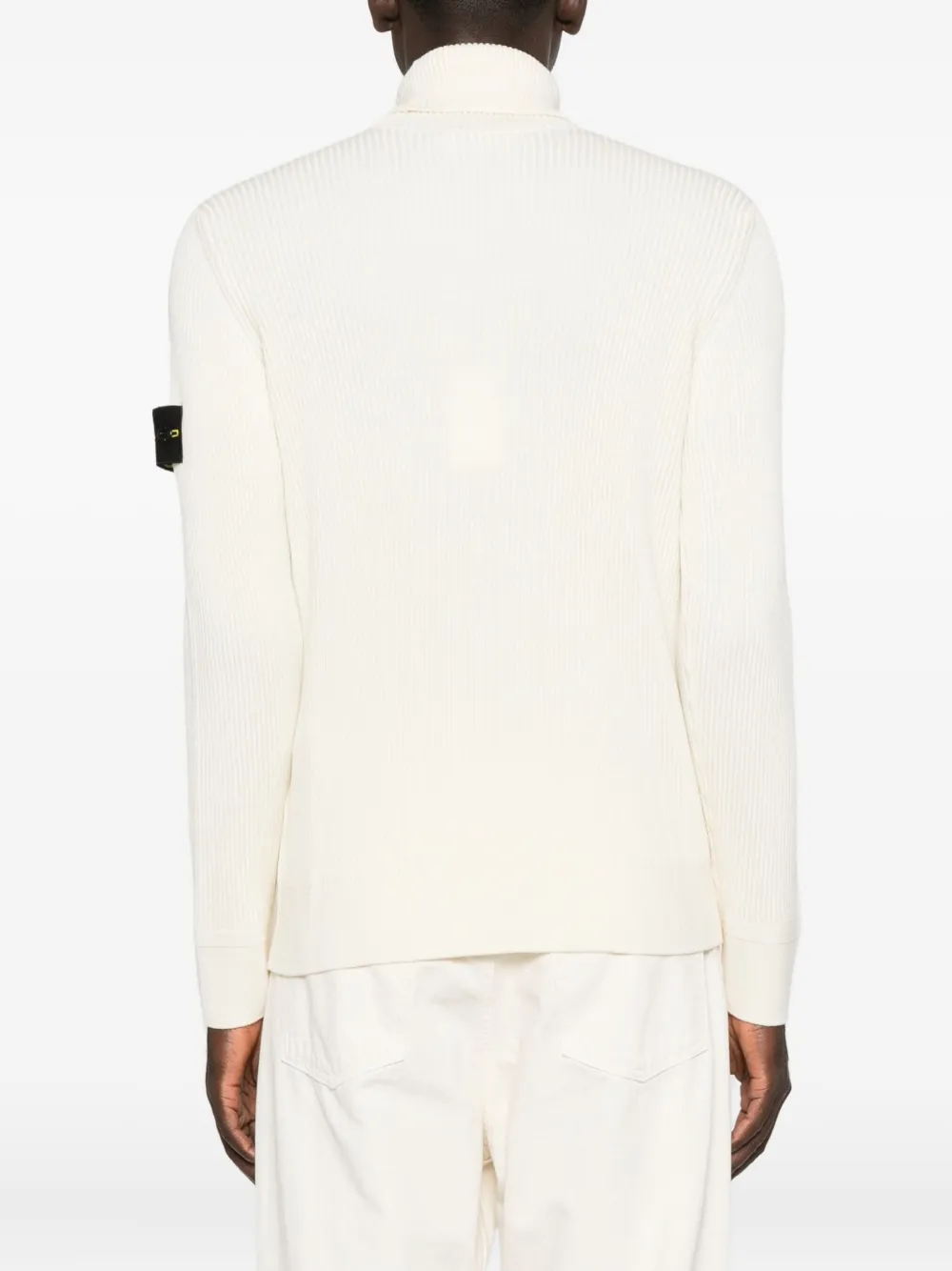 Stone Island Ribbed Wool Turtleneck Sweater Regular Fit In Neutral