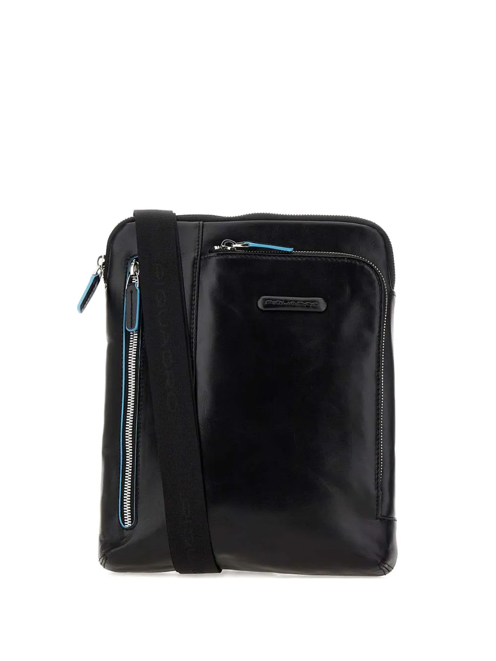 Piquadro Zip-fastening Embossed-logo Shoulder Bag In Black