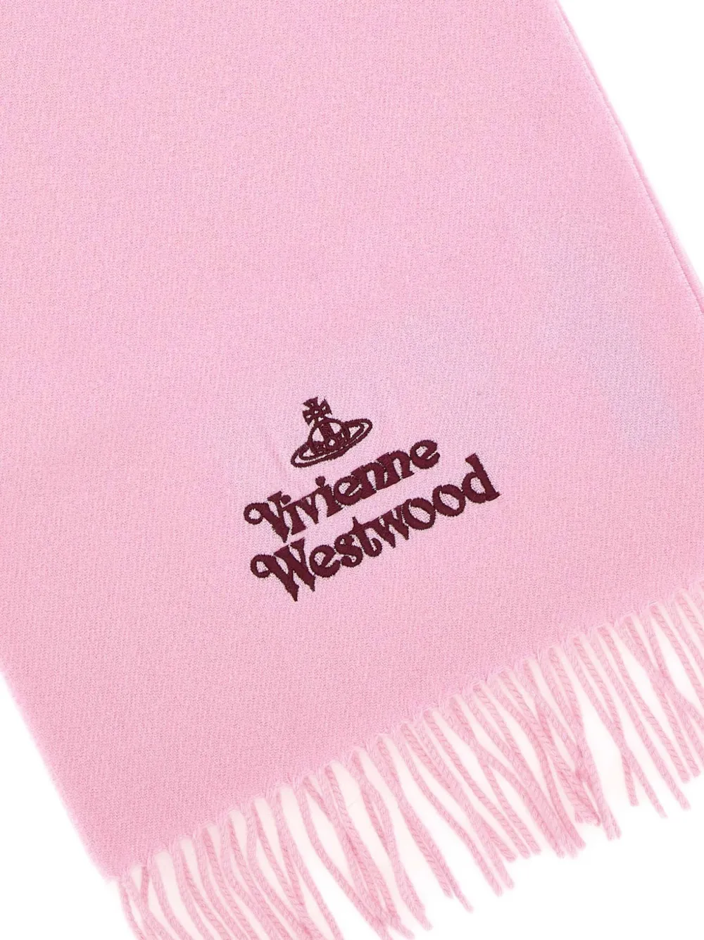Vivienne Westwood embroidered-logo fringed scarf Roze