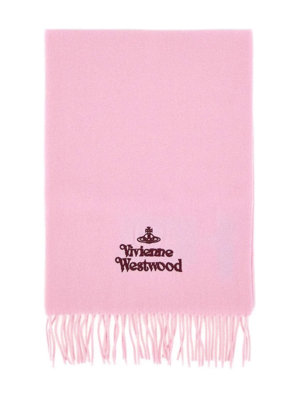 Vivienne Westwood embroidered-logo fringed scarf Roze