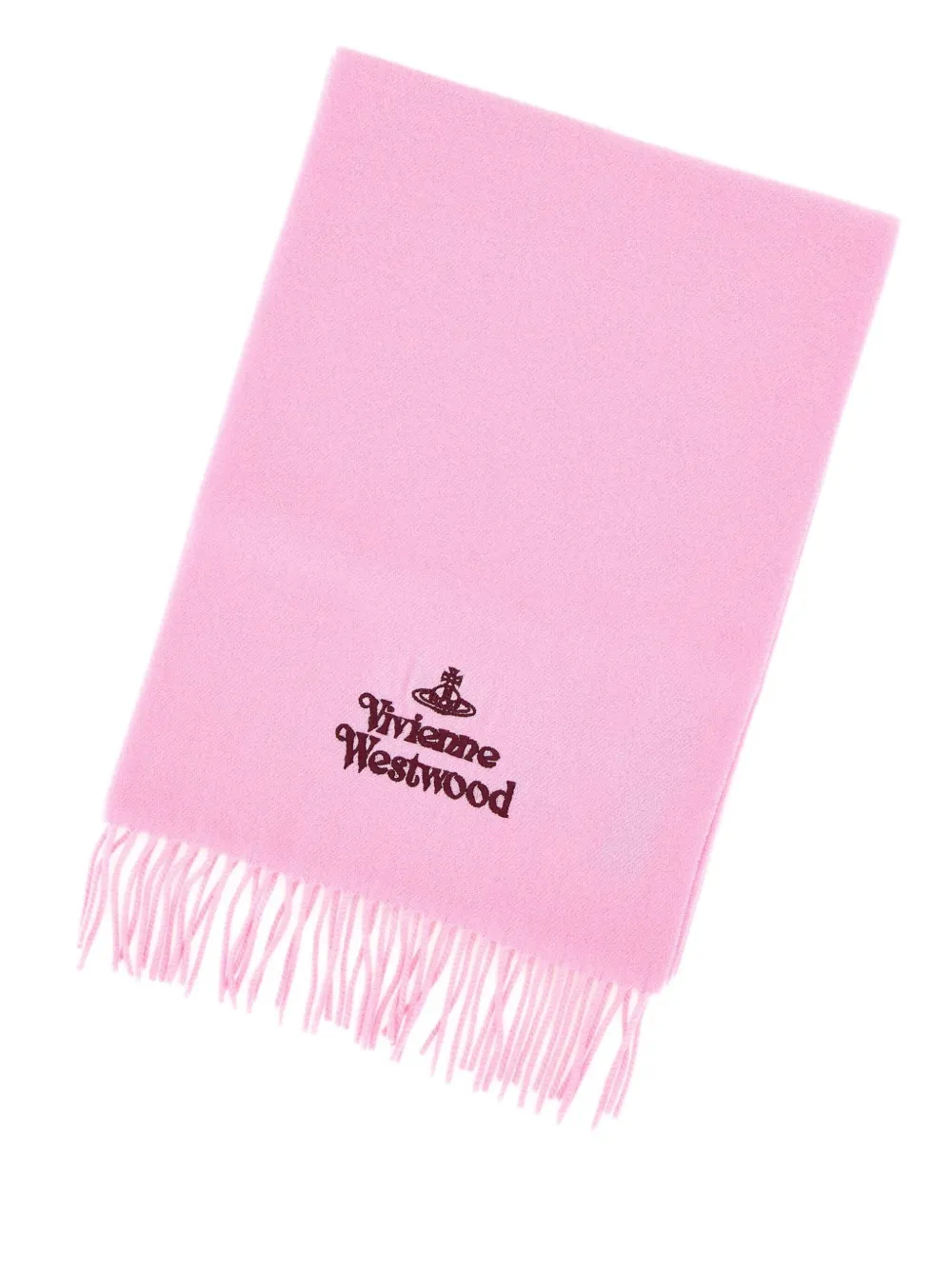 Vivienne Westwood embroidered-logo fringed scarf Roze