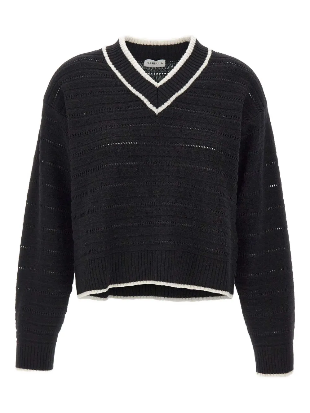 Marella ribbed V-neck wool sweater Zwart
