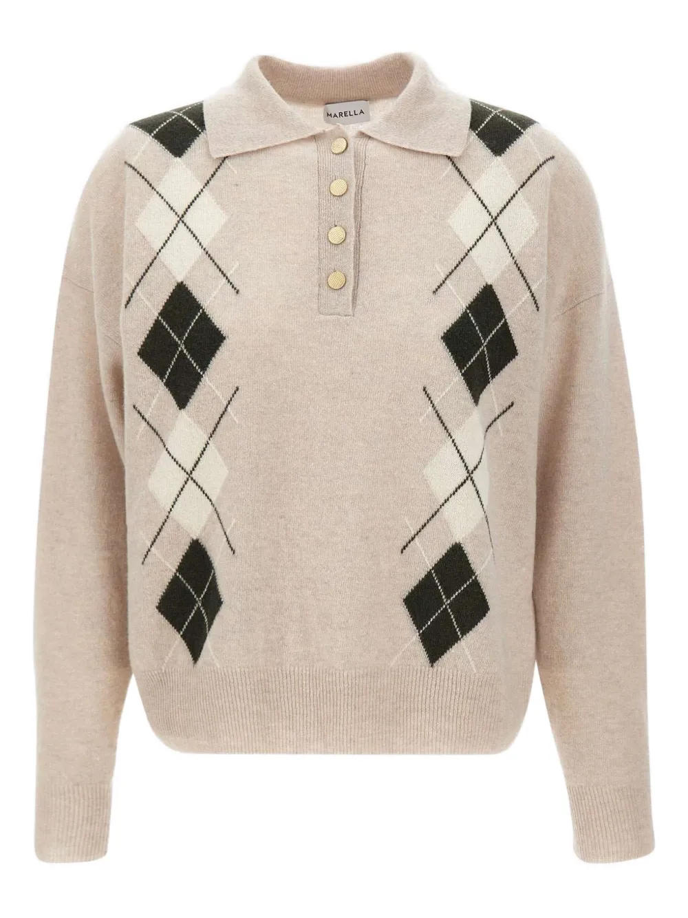 Marella geometric-pattern polo shirt Beige