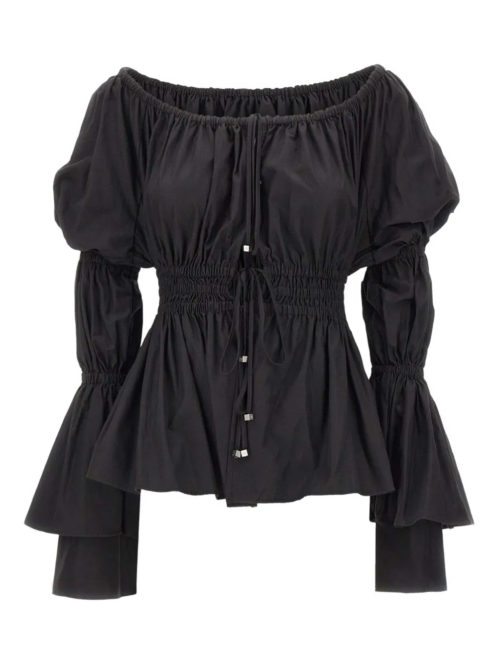 Blumarine puffed-sleeve elasticated-waist blouse | Black | Image 1