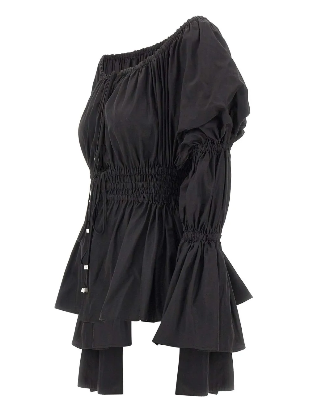 Blumarine Blouse met pofmouwen en elastische taille Zwart