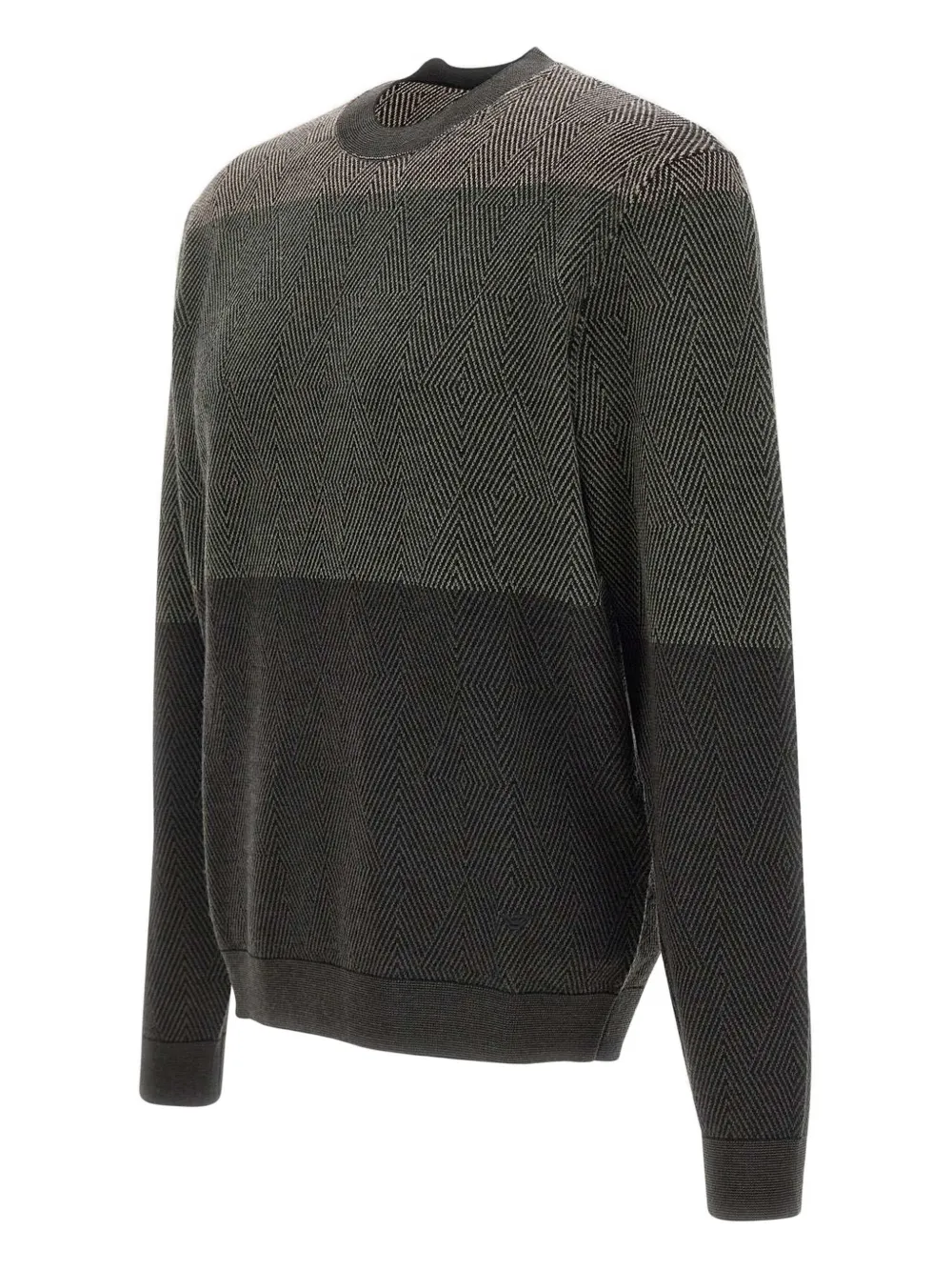 Emporio Armani Virgin Wool Jumper With Micro Jacquard Op-art Diamonds In Multi