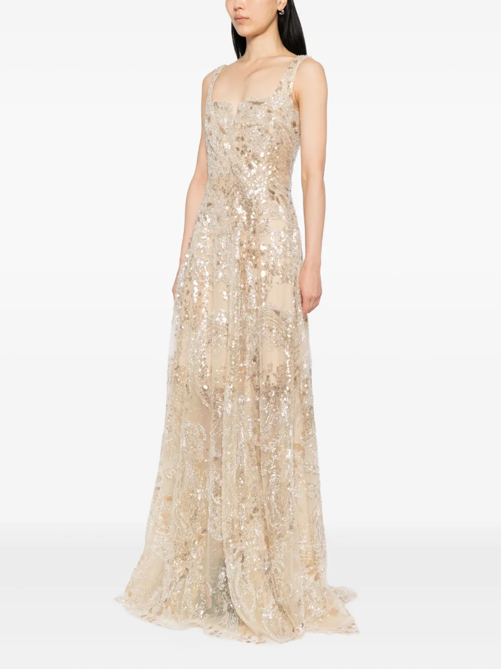 Saiid Kobeisy sequin-embellished long dress Beige