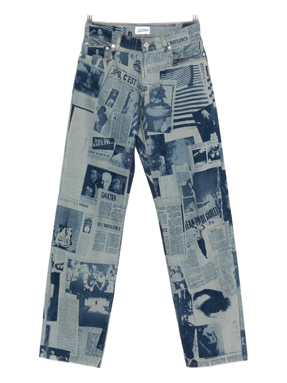 Jean Paul Gaultier newspaper-print straight jeans - Blu