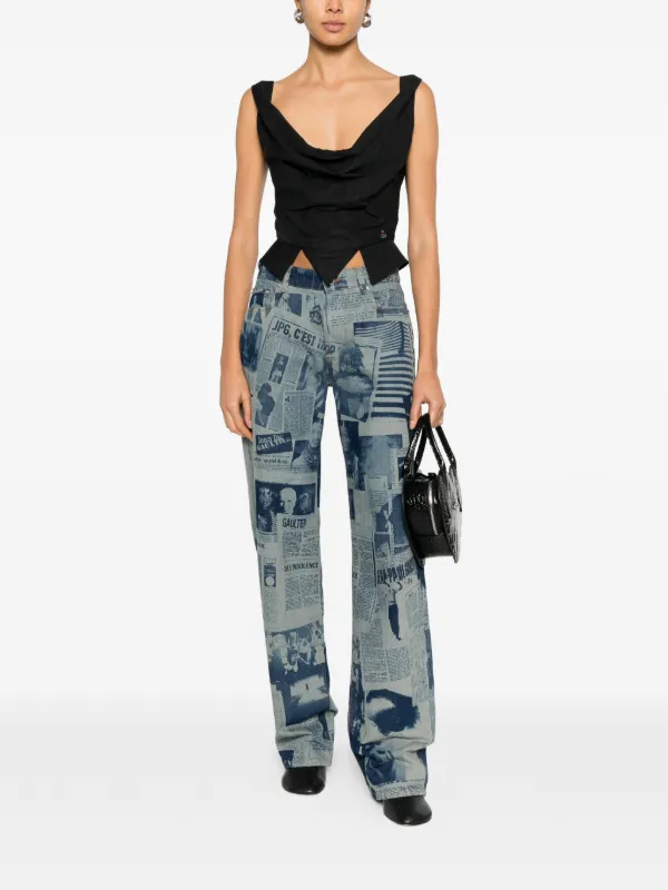 Jean Paul Gaultier newspaper-print Straight Jeans | Blue Jean Paul Gaultier newspaper-print Straight Jeans | Blue