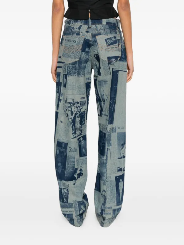 Jean Paul Gaultier newspaper-print Straight Jeans | Blue Jean Paul Gaultier newspaper-print Straight Jeans | Blue