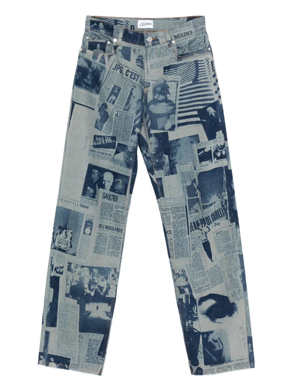 Jean Paul Gaultier newspaper-print straight jeans - Blu