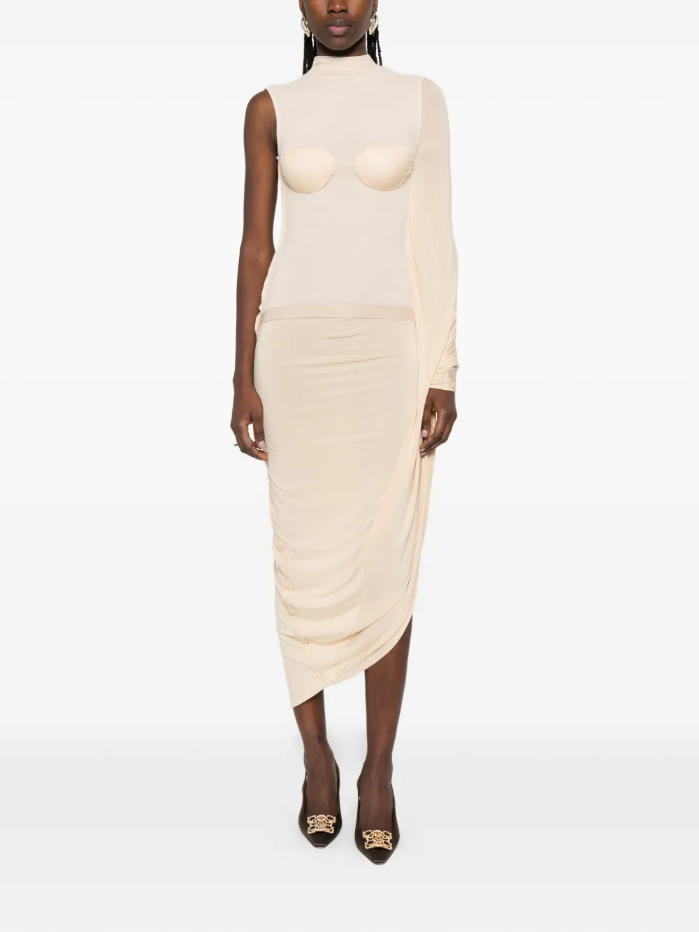 Jean Paul Gaultier Midi-jurk met vlakken Beige
