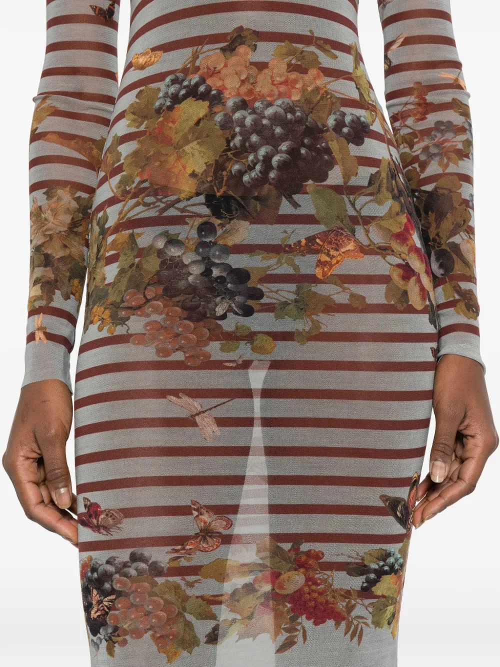 Jean Paul Gaultier Gestreepte maxi-jurk met print Grijs
