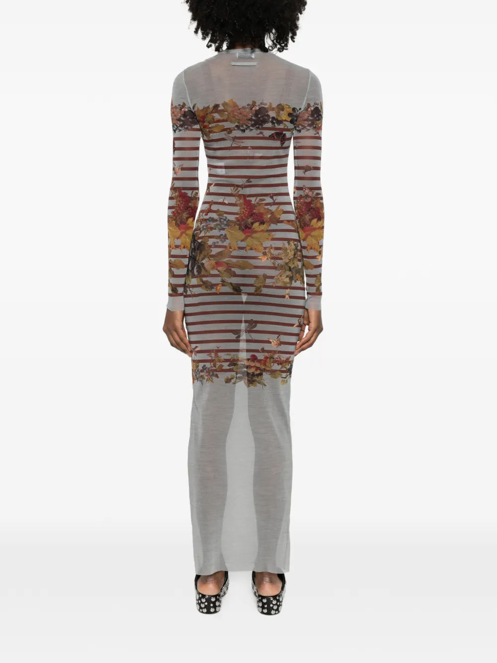 Jean Paul Gaultier Gestreepte maxi-jurk met print Grijs
