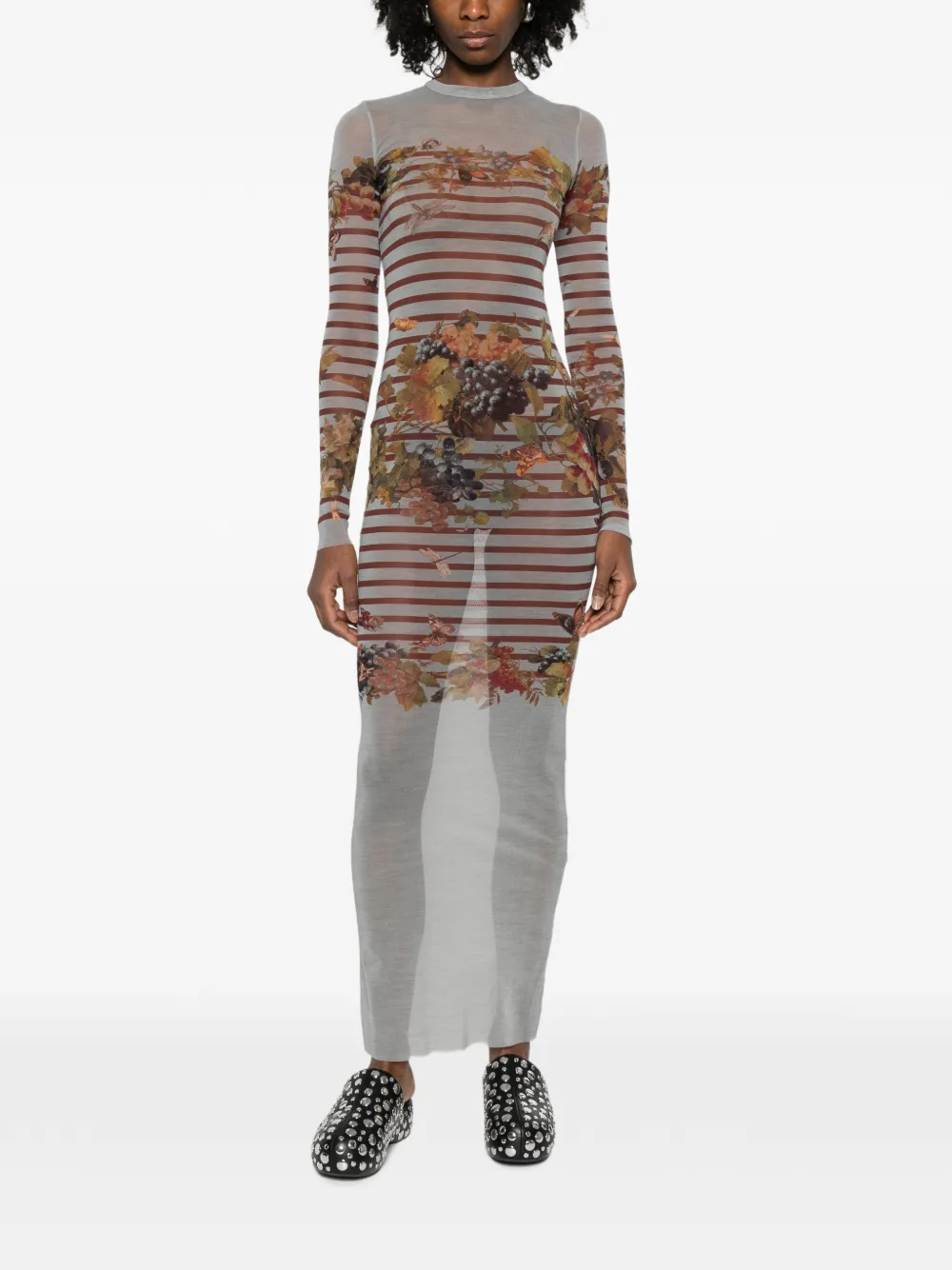 Jean Paul Gaultier Gestreepte maxi-jurk met print Grijs