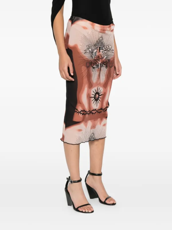 Jean Paul Gaultier Tattoo Print Knee Skirt | Neutrals | FARFETCH