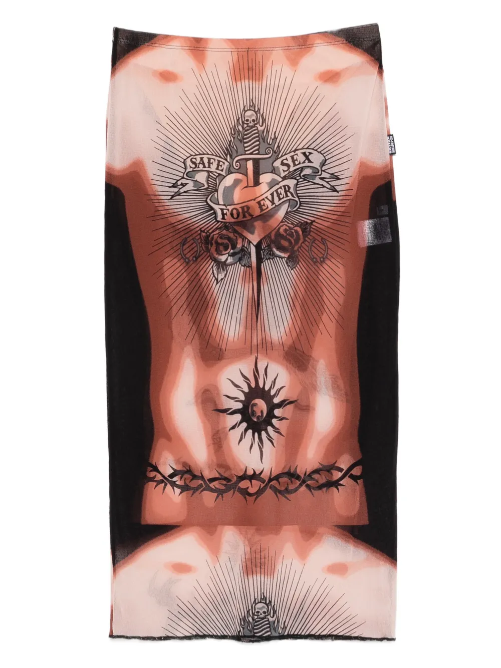 Jean Paul Gaultier tattoo print knee skirt - Toni neutri