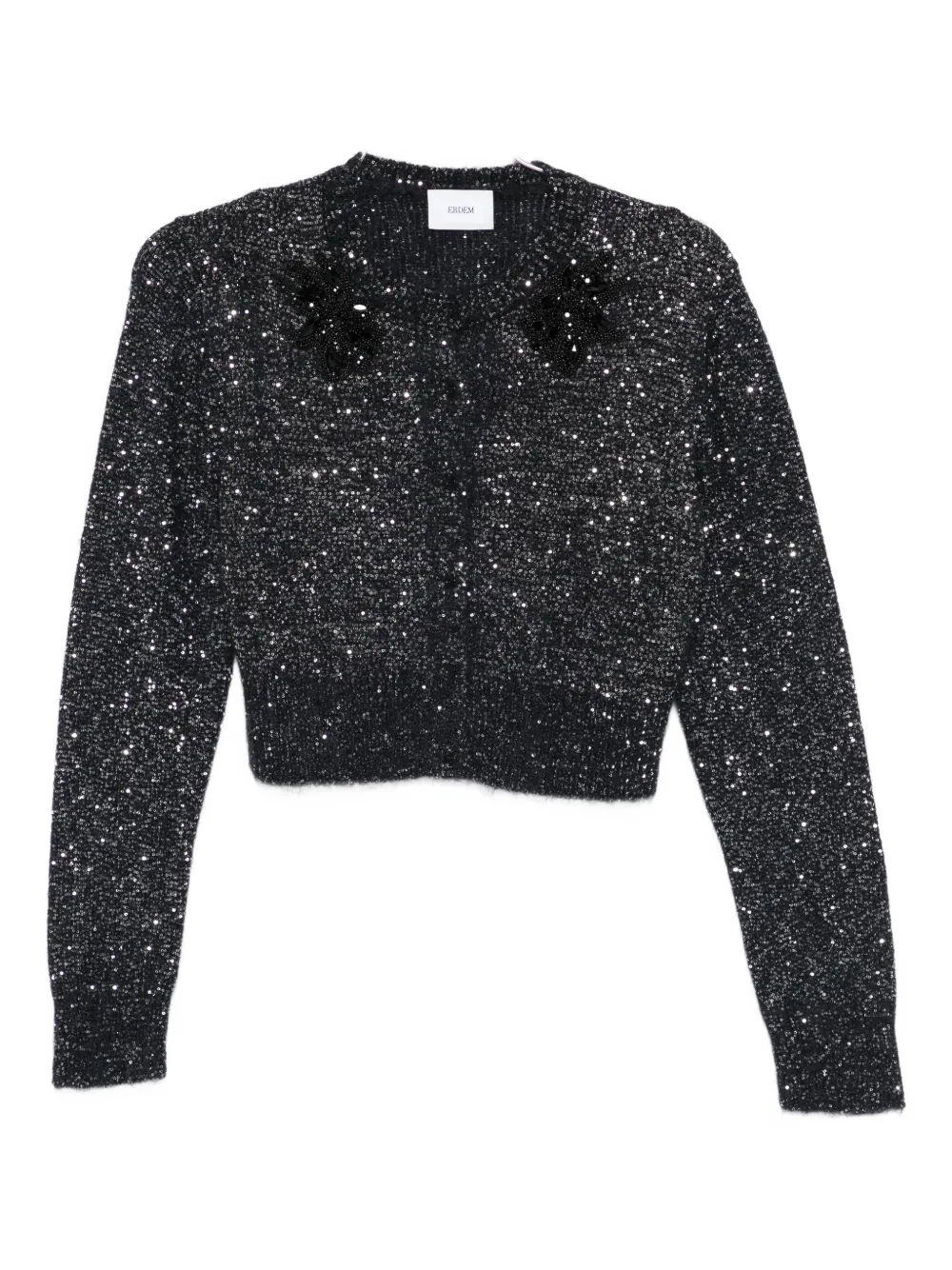 Erdem Embellished Cropped Alpaca-blend Cardigan In Black