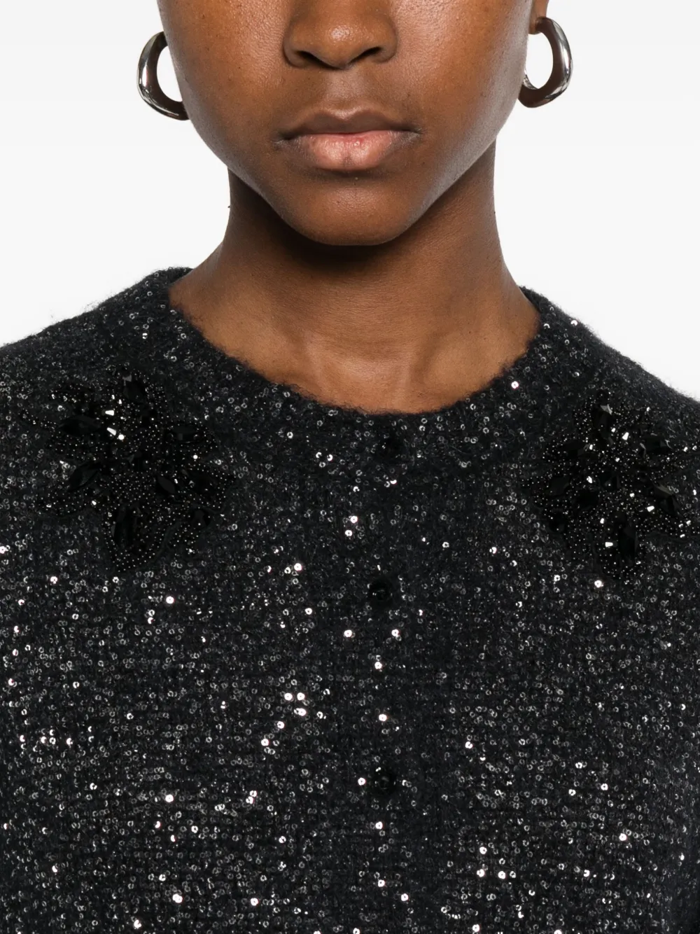 Erdem Embellished Cropped Alpaca-blend Cardigan In Black