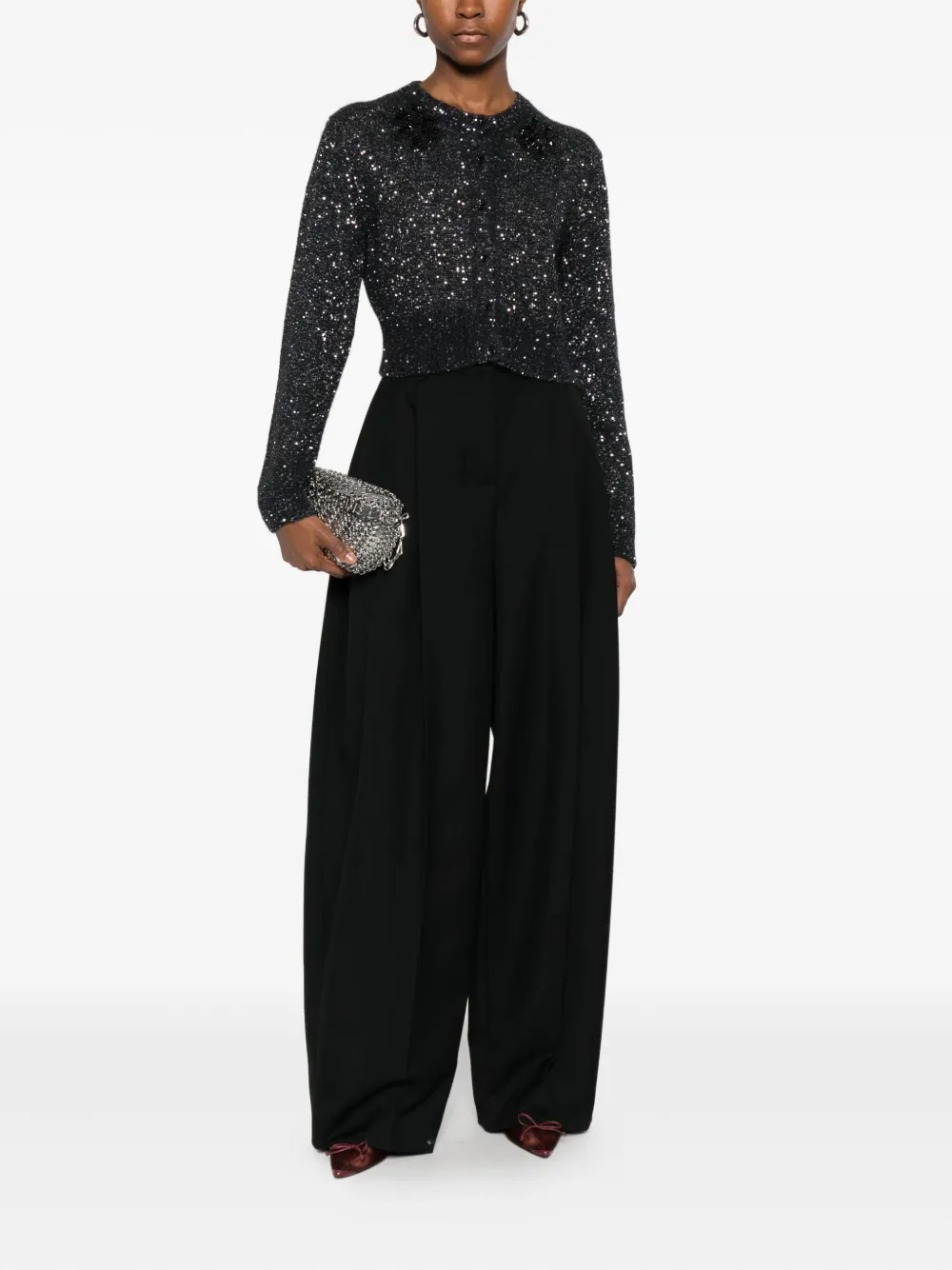 Erdem Embellished Cropped Alpaca-blend Cardigan In Black