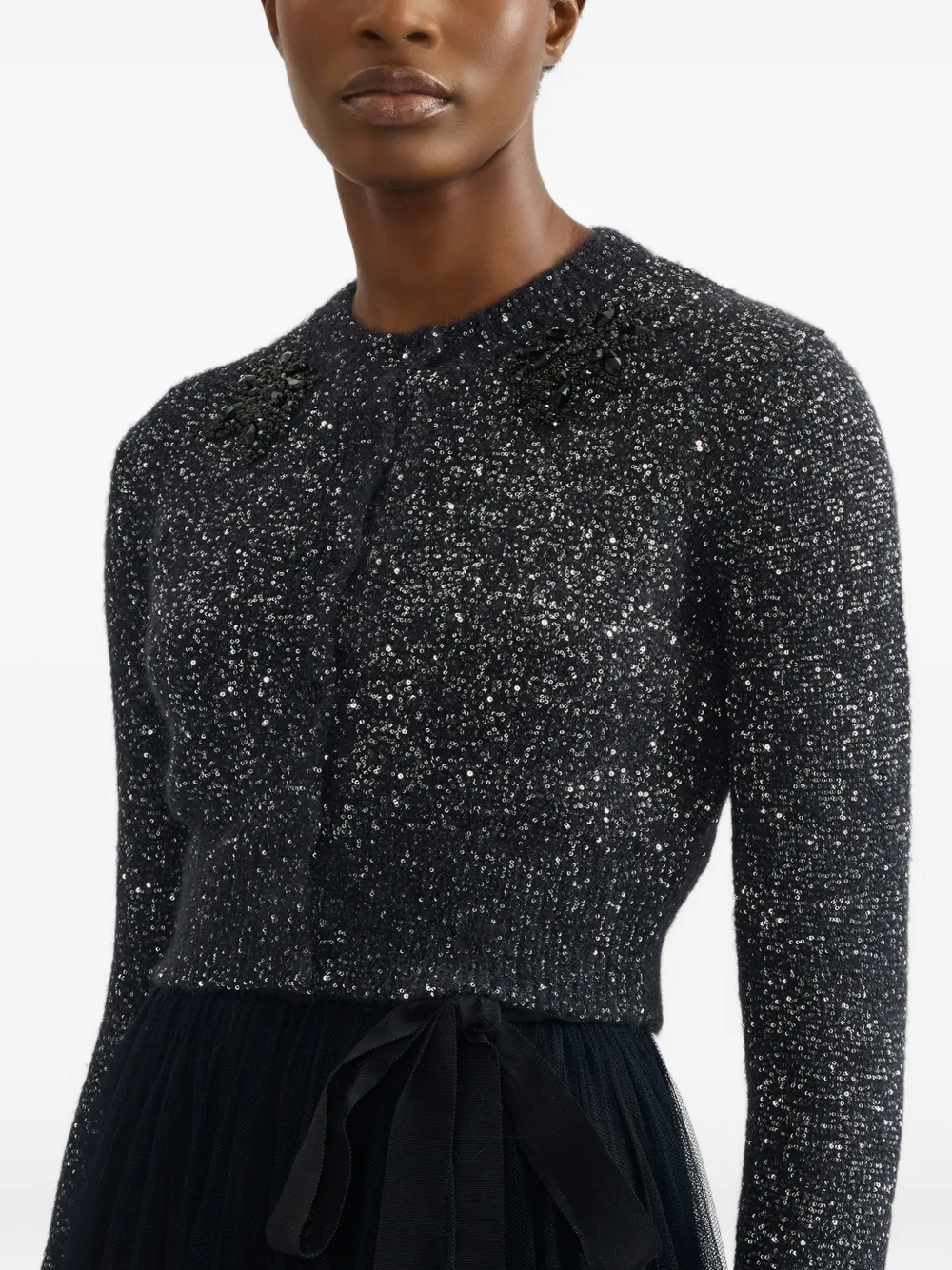 ERDEM Vest met bloemapplicatie en pailletten Zwart