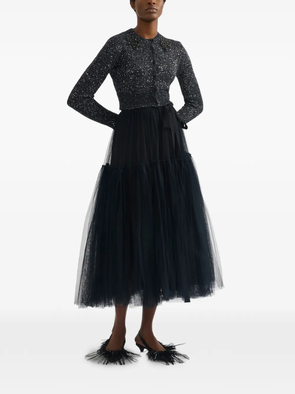 ERDEM Vest met bloemapplicatie en pailletten Zwart