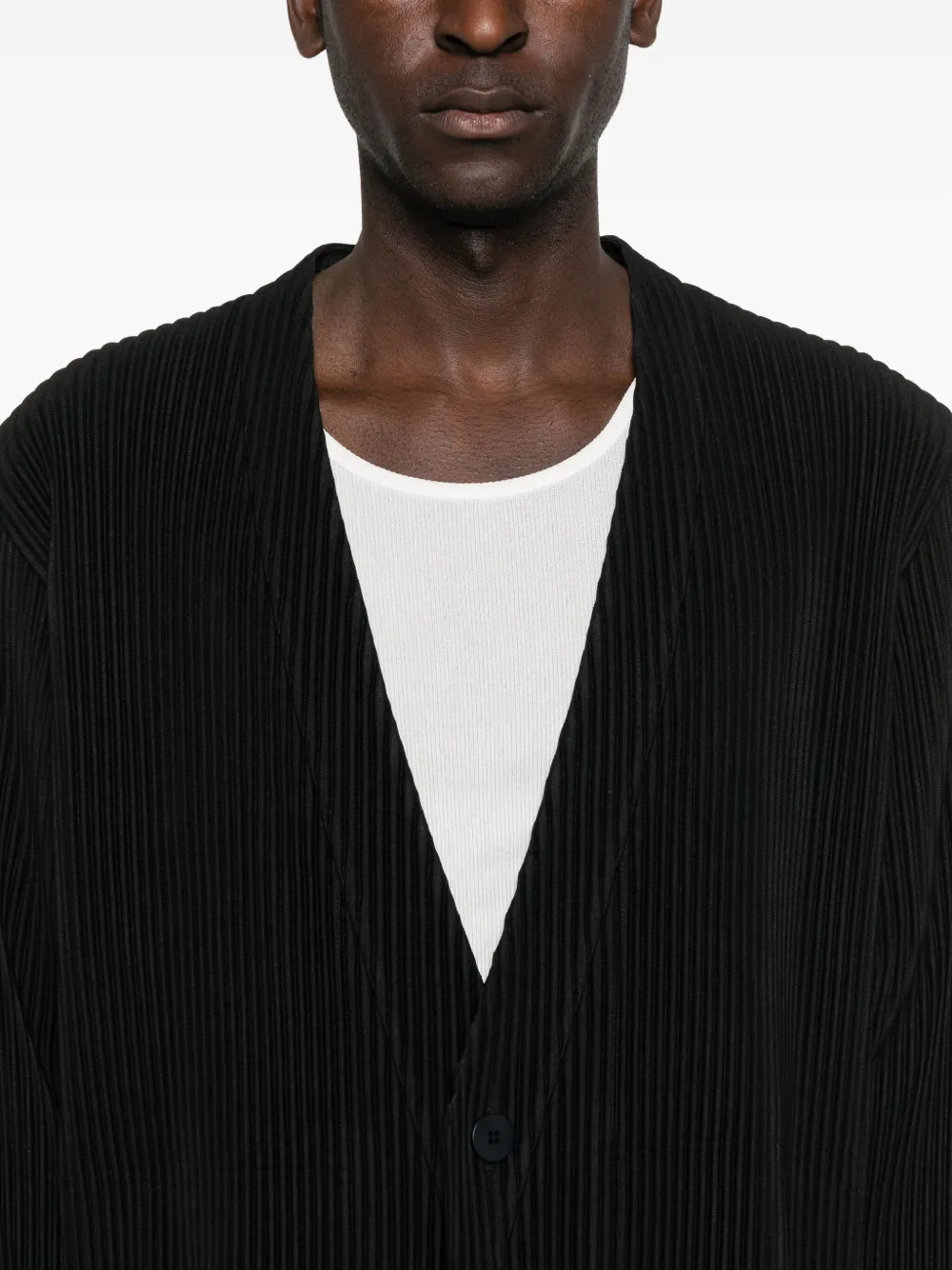 Issey Miyake Tailored Pleats 2 Buttoned Coat In Black