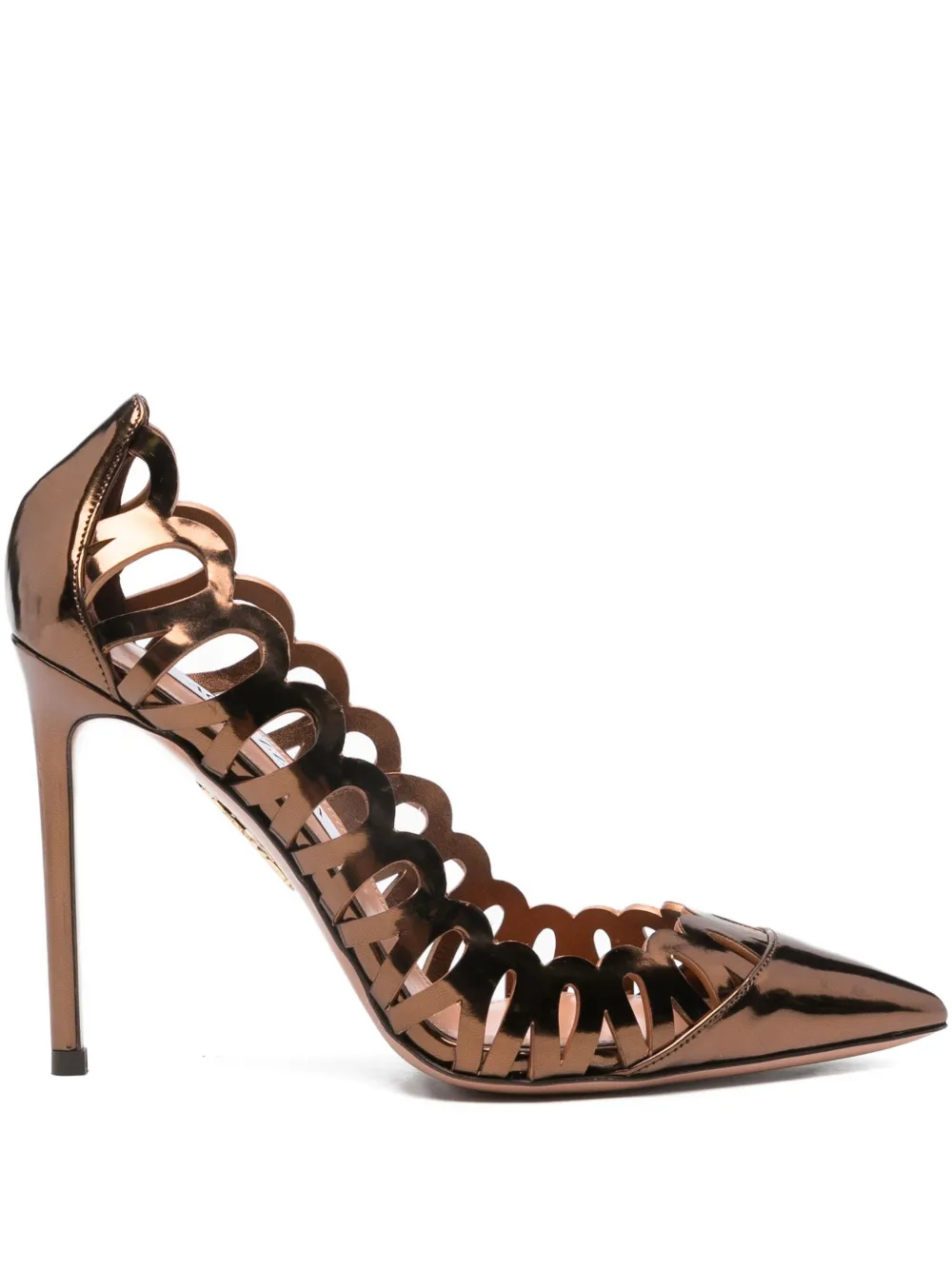 Aquazzura 105mm Peep laser-cut pumps Brown