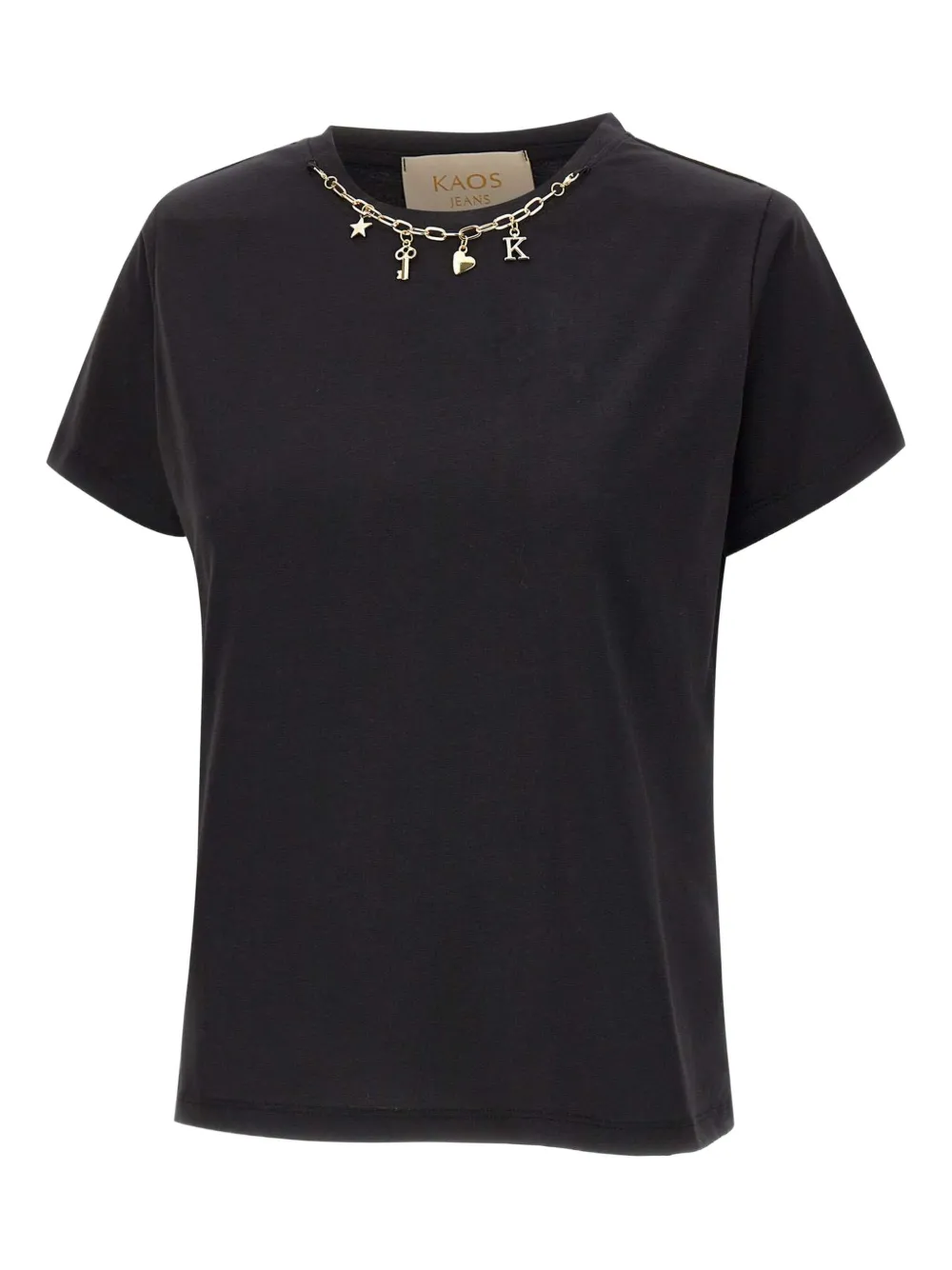 Kaos Chain-embellished Crew Neck T-shirt In Black