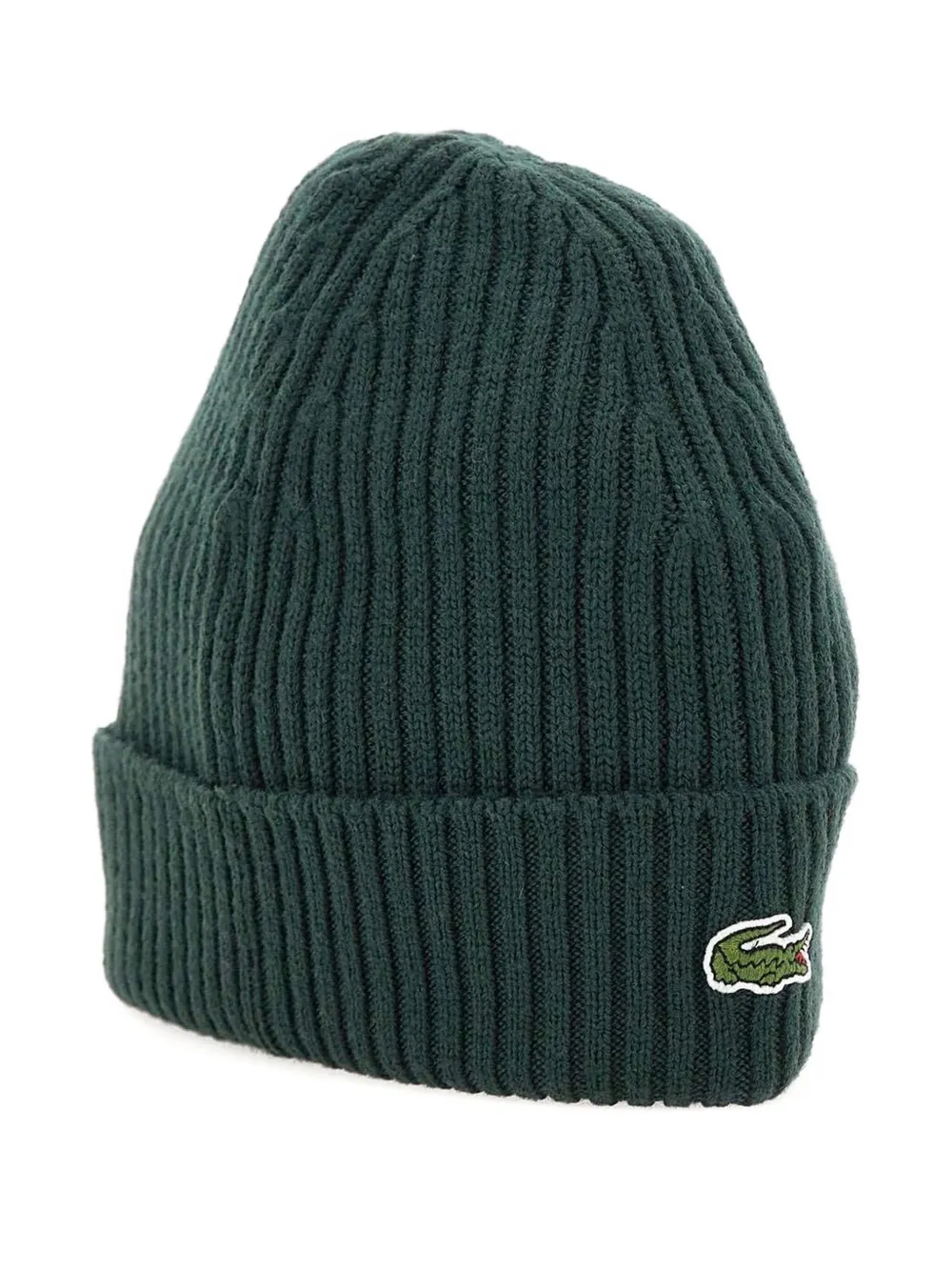 Lacoste logo-patch ribbed beanie Groen