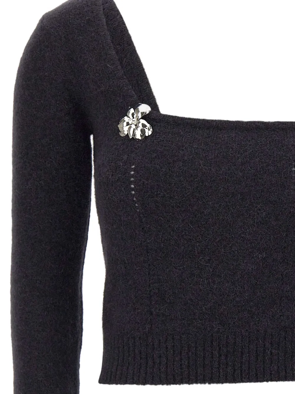 Blumarine Flower-embellished One-shoulder Sweater In Black