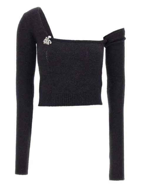 Blumarine flower-embellished one-shoulder sweater