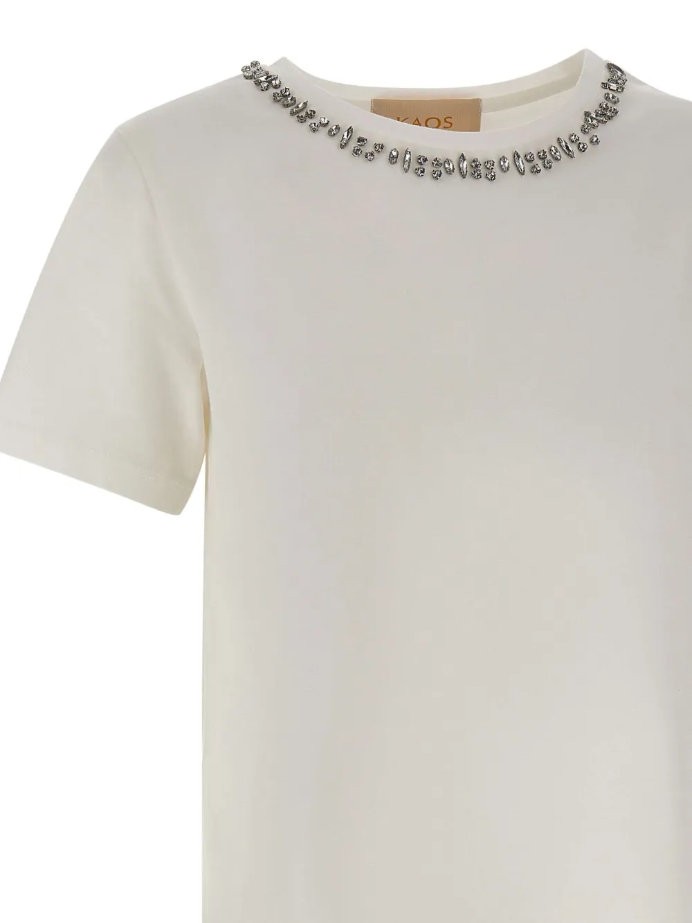 kaos T-shirt met ronde hals verfraaid met pailletten Beige