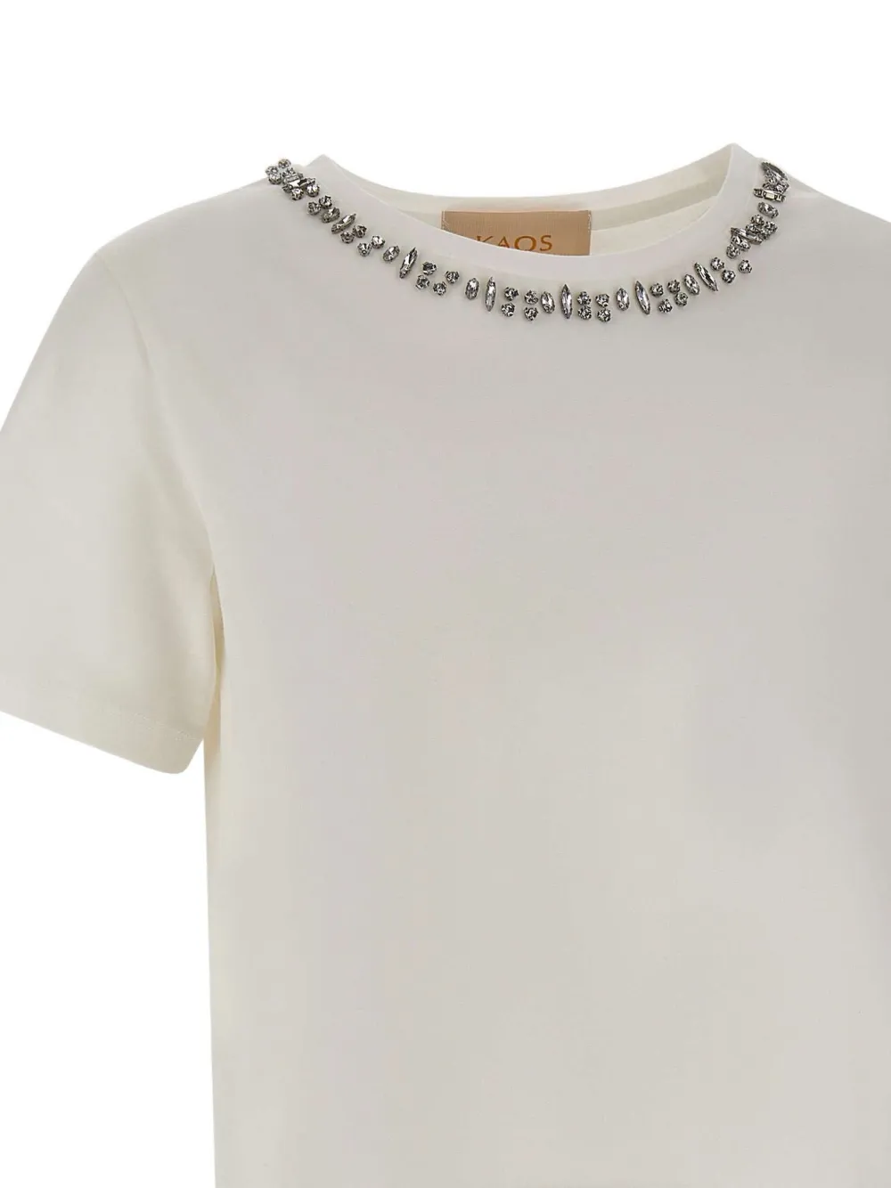kaos T-shirt met ronde hals verfraaid met pailletten Beige