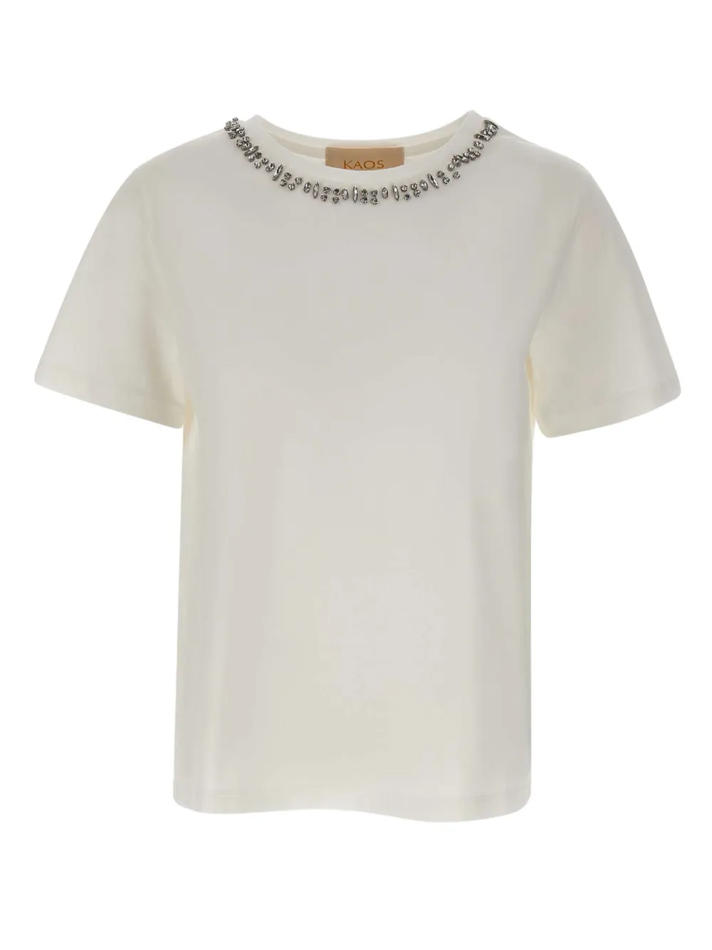 Kaos T-shirt met ronde hals verfraaid met pailletten Beige