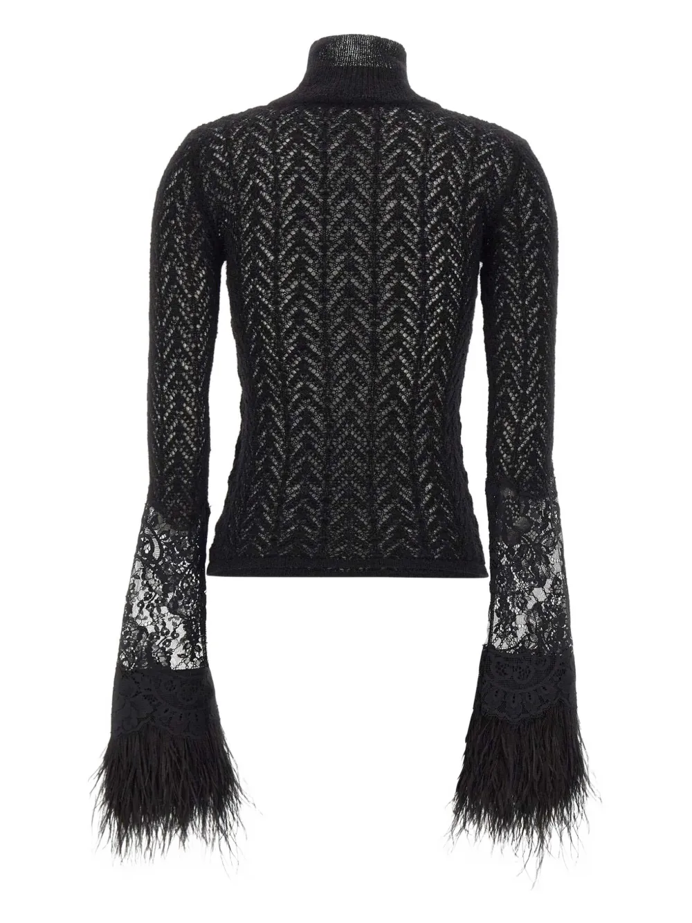 Blumarine Lace-insert Feather-cuff Sweater In Black