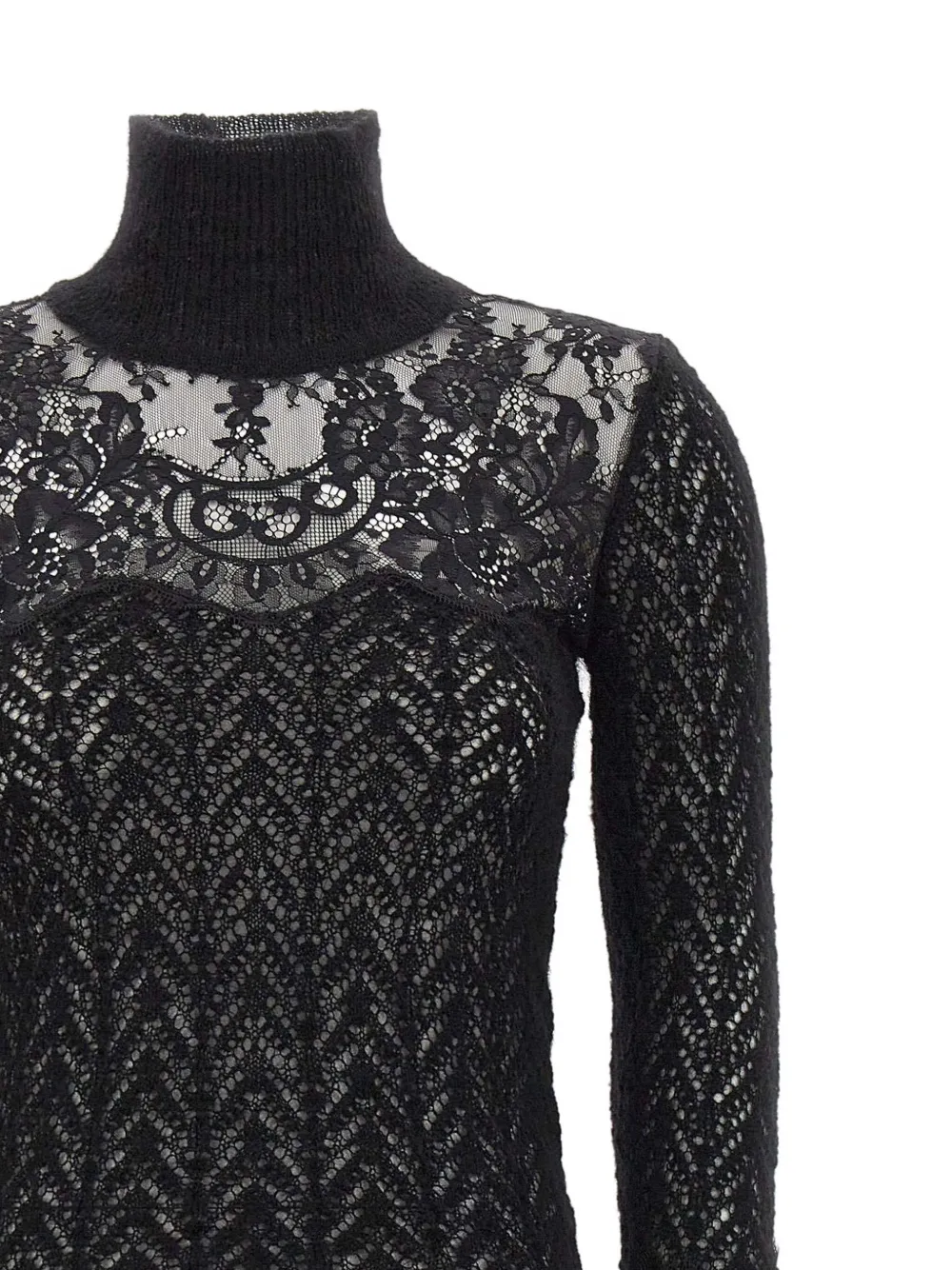 Blumarine Lace-insert Feather-cuff Sweater In Black