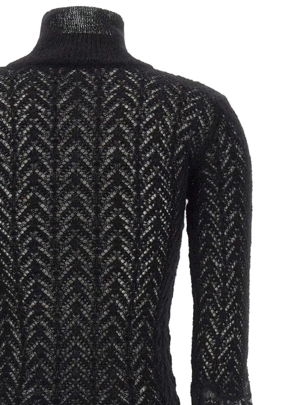 Blumarine Lace-insert Feather-cuff Sweater In Black