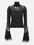 Blumarine lace-insert feather-cuff sweater - Black