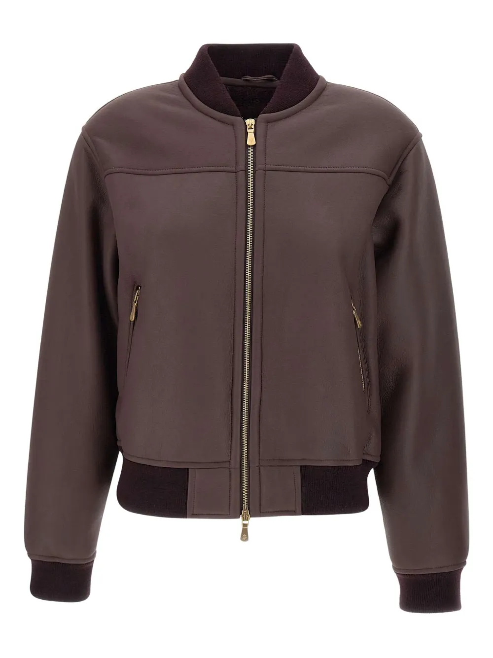 Eleventy Zip-up Sheepskin Bomber Jacket In Brown