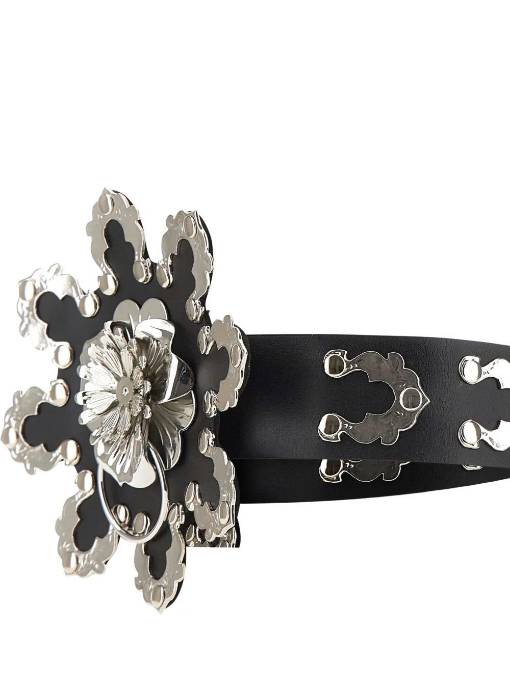 Blumarine flower-embellished leather belt - Zwart