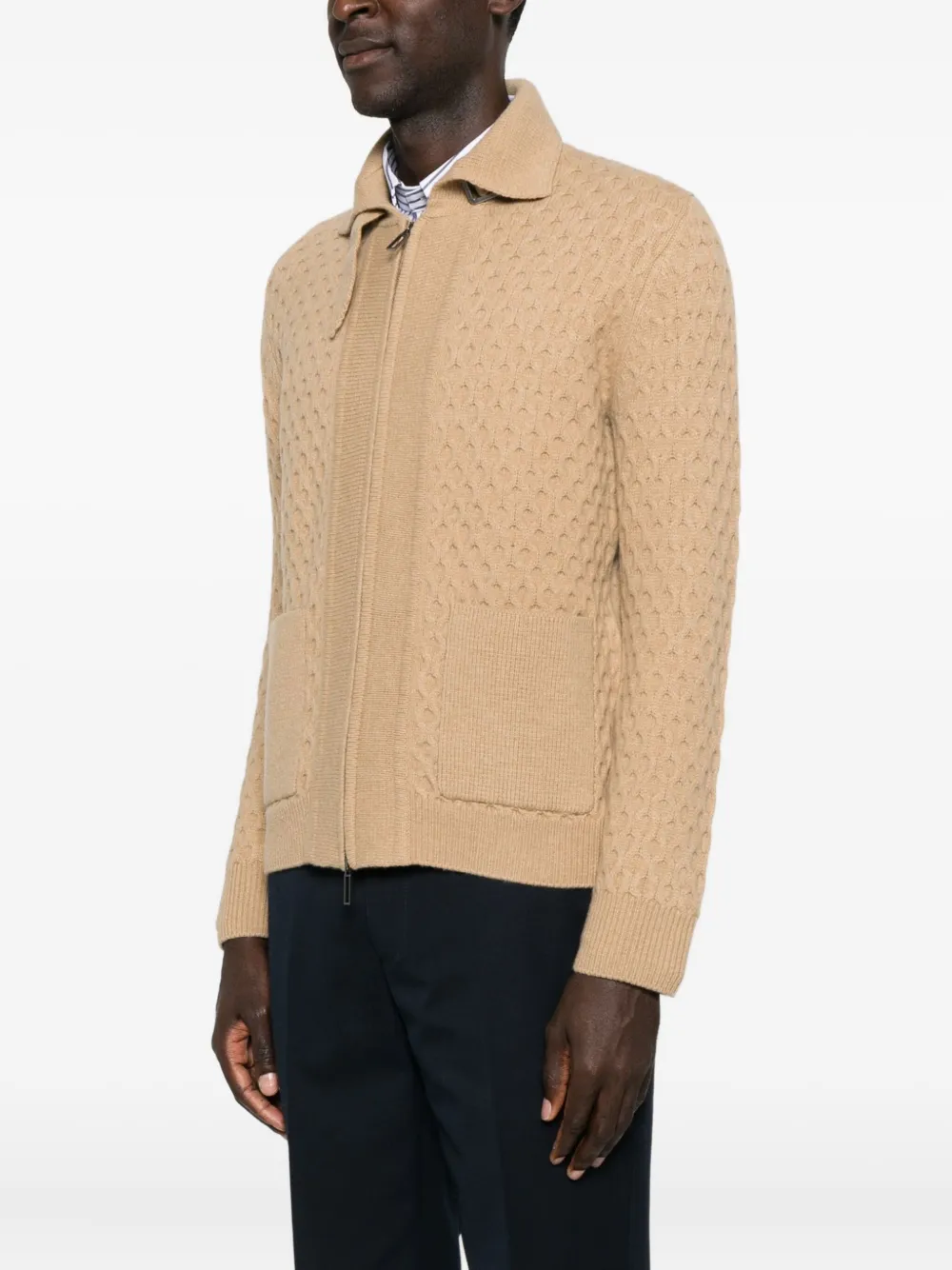 Paolo Pecora Vest met honingraat-patroon en rits Beige