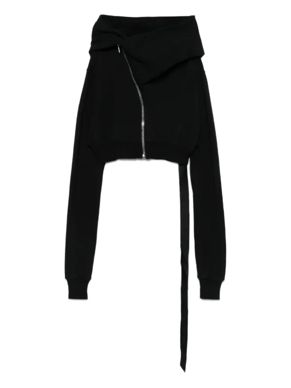 Ri1016☆ Rick Owens DRKSHDW Draped zip-front Asymmetrical Hoodie | Black