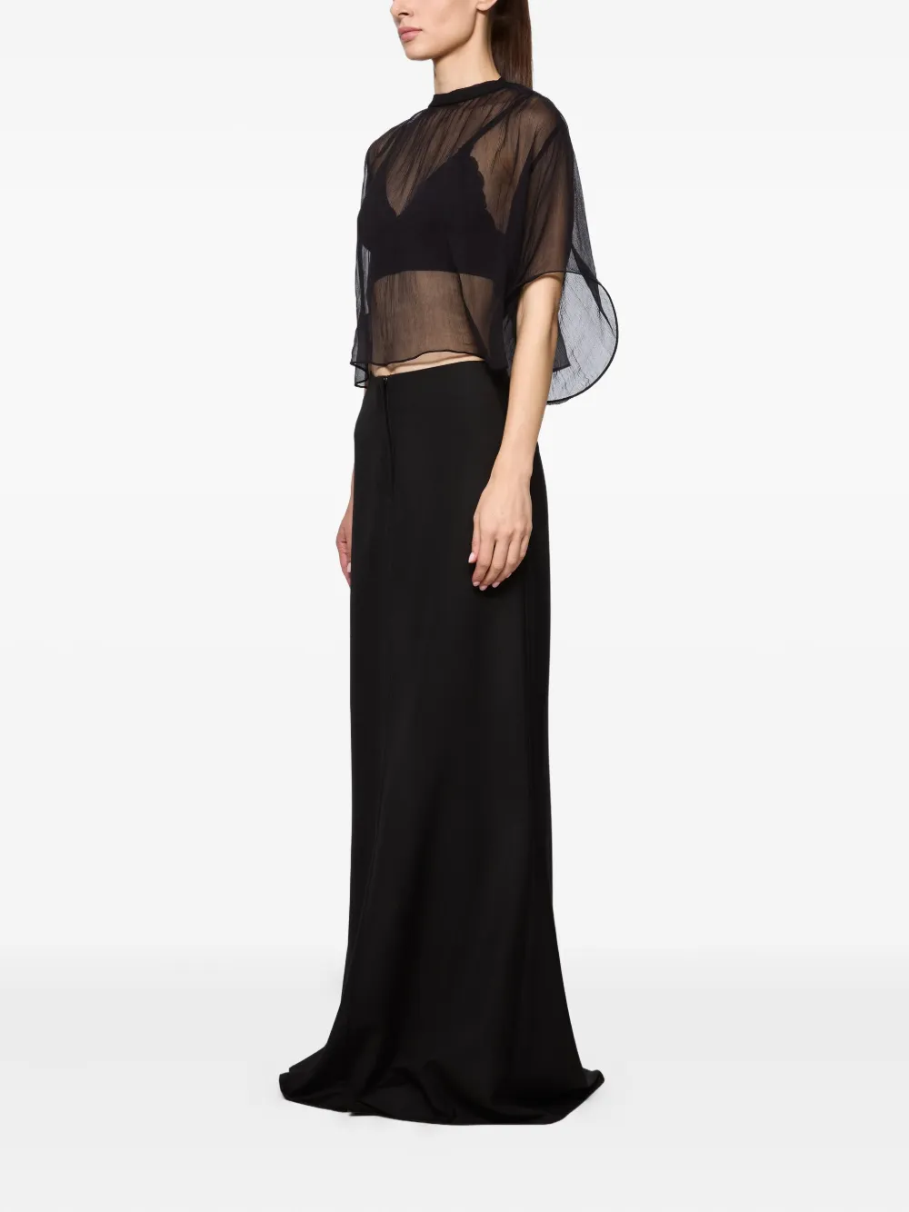 Atu Body Couture Zijden blouse met ruches Zwart