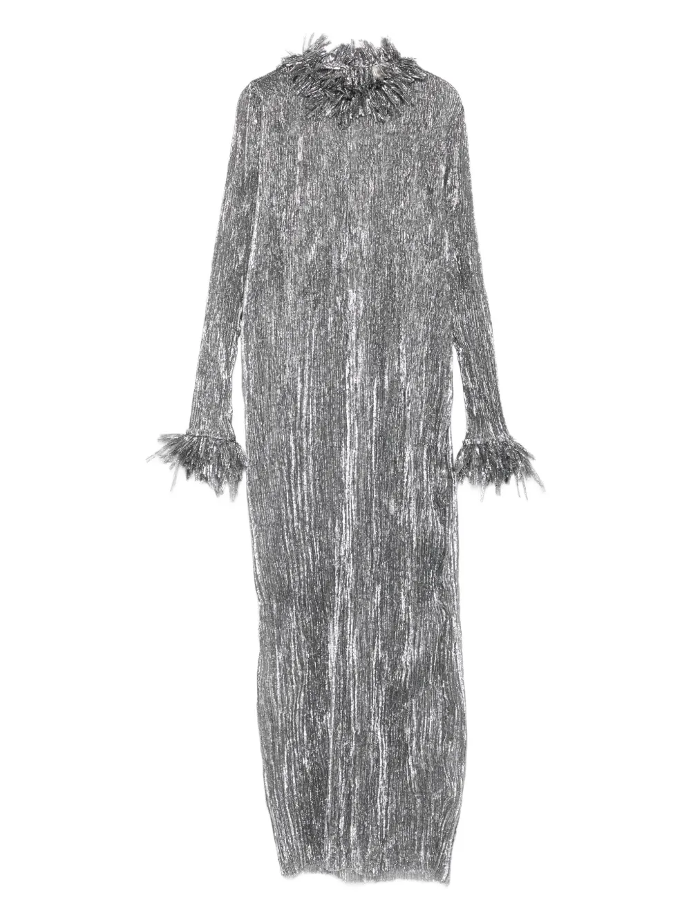 LIBEROWE fringe-plissé midi dress - シルバートーン LIBEROWE fringe-plissé midi dress - シルバートーン